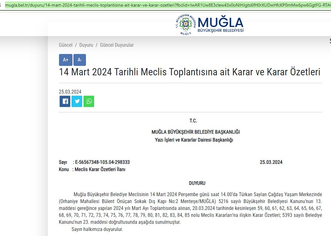 Muğla Büyükşehir Belediyesi Özet Bilgi